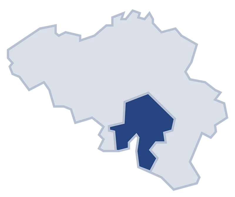 Carte de la Belgique avec la région namuroise mise en évidence